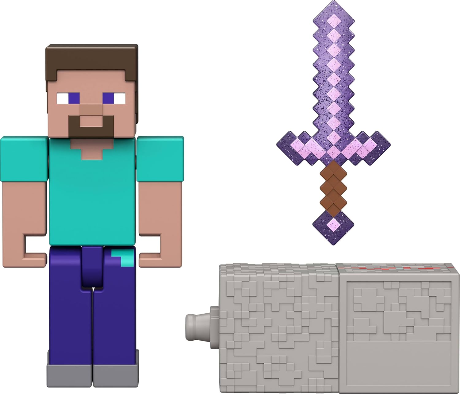 Mattel Minecraft Toys, Steve Action Figure with Accessory & Redstone Building Piece, 3.25-inch Scale Collectible Set Inspired by the Video Game, JJR85