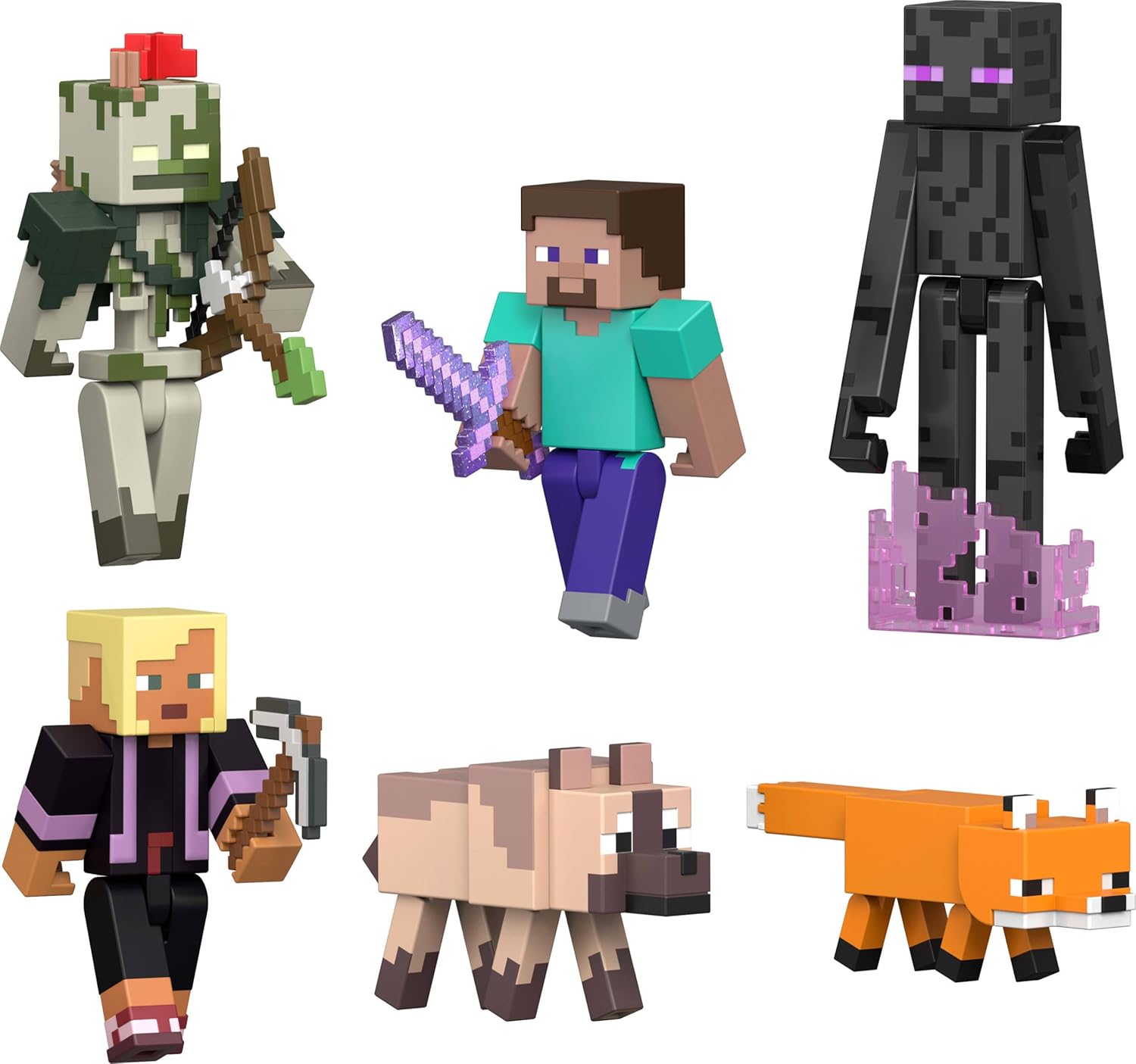 Mattel Minecraft - Steve Pietra Rossa, set da collezione ispirato al videogioco con action figure del personaggio Steve, accessorio e Pezzo da Costruzione Pietra Rossa incluso, 6+ anni, JJR85