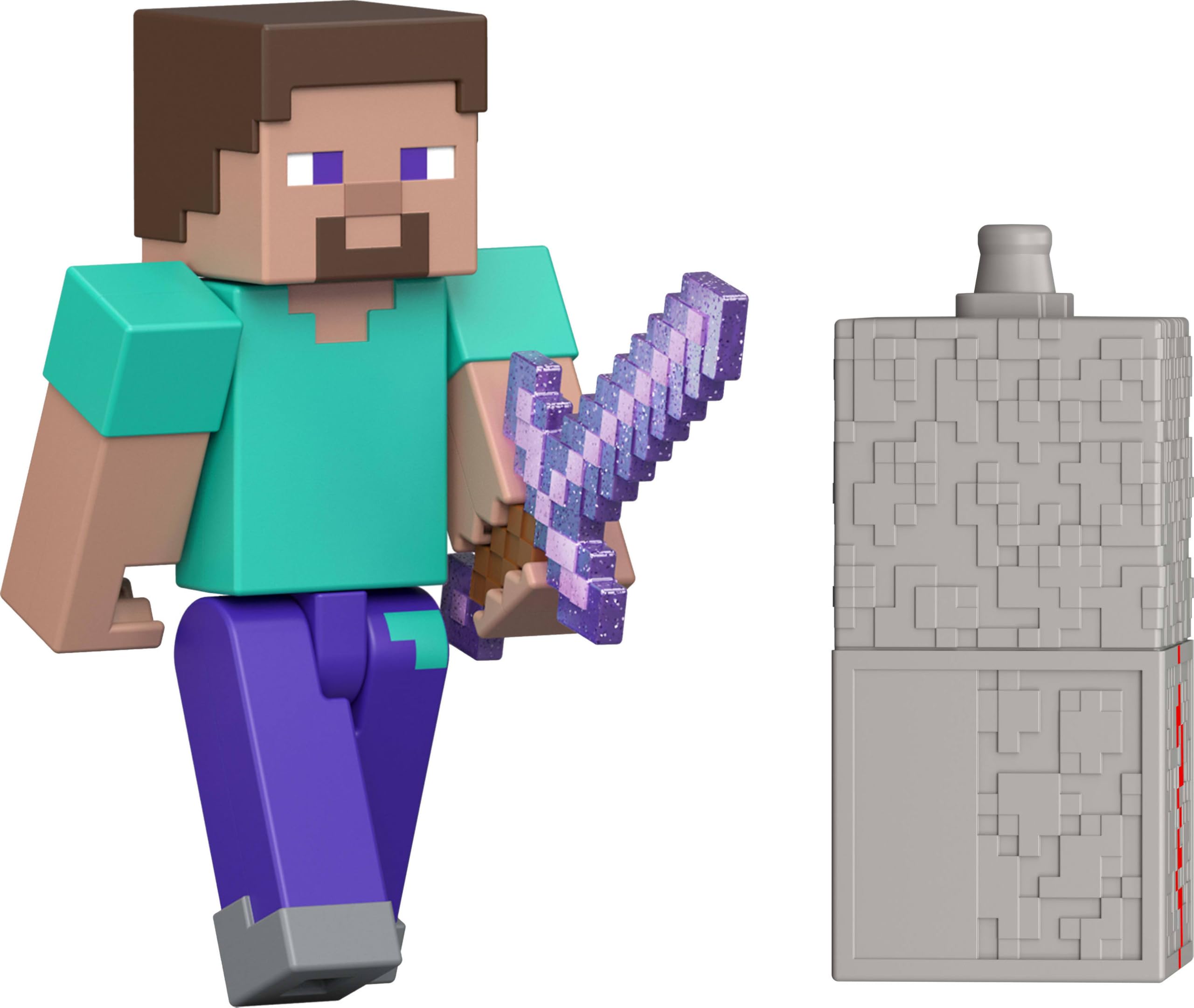 Mattel Minecraft Toys, Steve Action Figure with Accessory & Redstone Building Piece, 3.25-inch Scale Collectible Set Inspired by the Video Game, JJR85