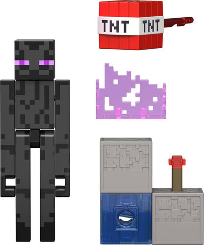 Mattel Minecraft-Spielzeuge, Enderman Actionfigur mit Zubehör und Redstone-Bauteil, vom Film inspiriertes Sammelset, maßstabsgetreu, ca. 8 cm groß, JJR88,