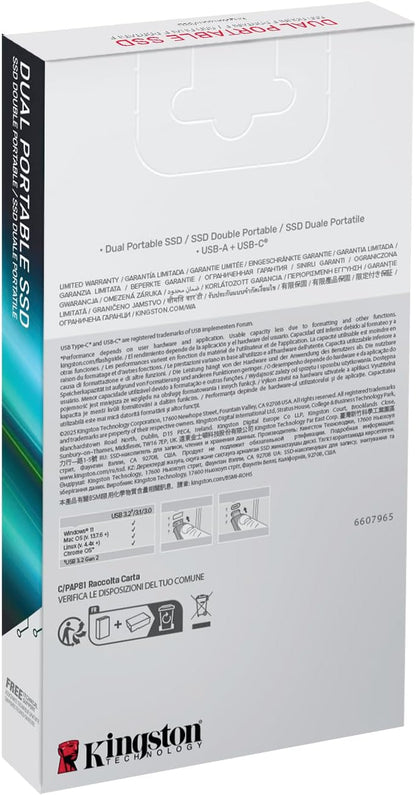 Kingston Dual Portable SSD 512GB Dual USB-A/C Up to 1050MB/s USB 3.2 Gen 2 - SPSD/512GB