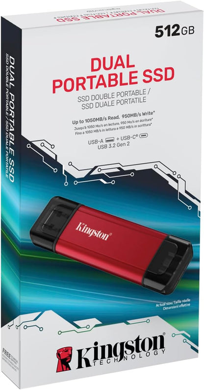 Kingston Dual Portable SSD 512GB Dual USB-A/C Up to 1050MB/s USB 3.2 Gen 2 - SPSD/512GB