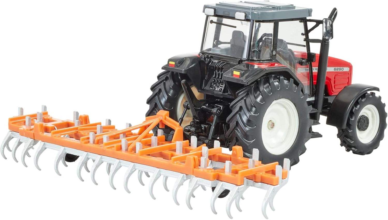Britians Hertitage Tractor Playset Toy, Massey Ferguson Tractor 6S.180 with Classic Fold Cultivator, Compatible with 1:32 Scale Farm Toys, Suitable for Collectors & Children from 3 Years