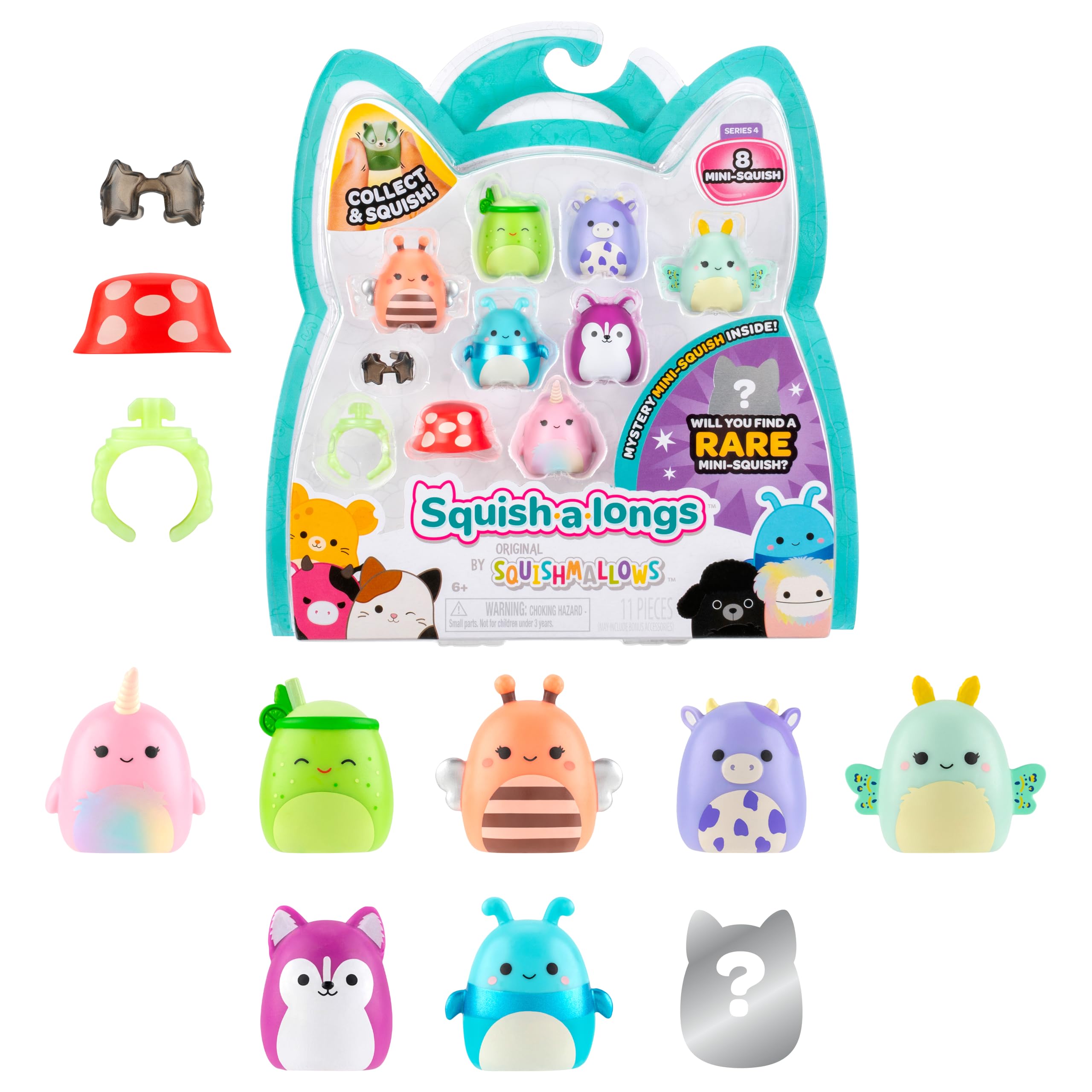 Squish-a-longs Mini-Squish 8-Pack (Wave 4, Style 4) Includes Bubba the Purple Cow, Townes the Green Juice, Tundra the Plum Husky and more