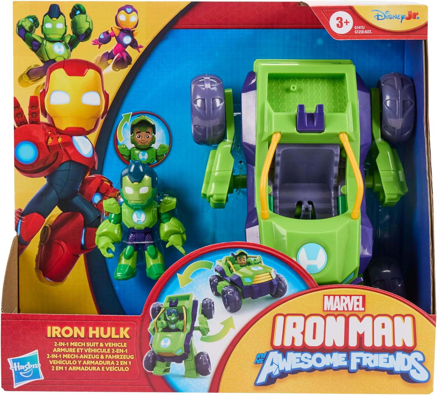 Iron Man and His Awesome Friends Marvel Iron Hulk 2-In-1 Mech Suit & Vehicle, Action Figure & Toy Vehicle, Pequeño