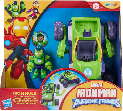 Iron Man and His Awesome Friends Marvel Iron Hulk 2-In-1 Mech Suit & Vehicle, Action Figure & Toy Vehicle, Pequeño