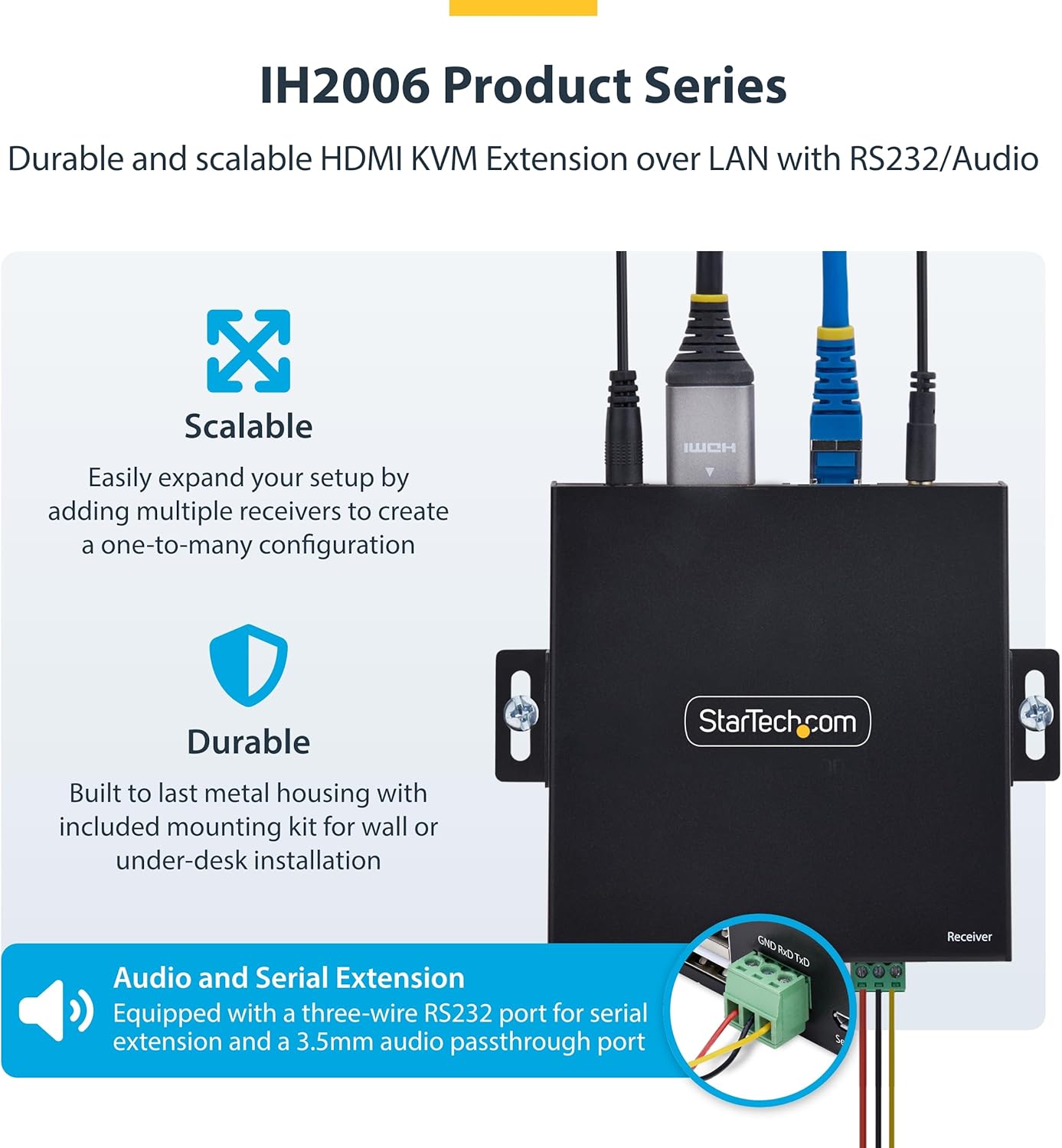 StarTech.com KVM Extender HDMI su Rete IP, Kit Trasmettitore e Ricevitore HDMI 4K e USB su Ethernet/Cat6, AVoIP, no Driver