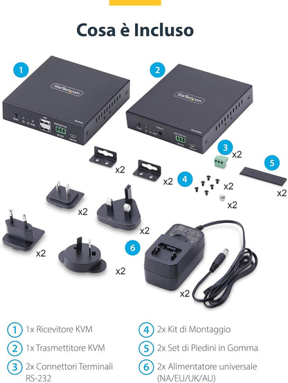 StarTech.com HDMI KVM Extender Over IP Network, 4K 60Hz, Driverless, HDMI and USB Over Ethernet/CAT6 (up to 330ft/100m), AVoIP, Tx/Rx Kit