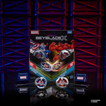 Beyblade X and Marvel Collab, Captain America 4-70GB vs Red Hulk 1-80R