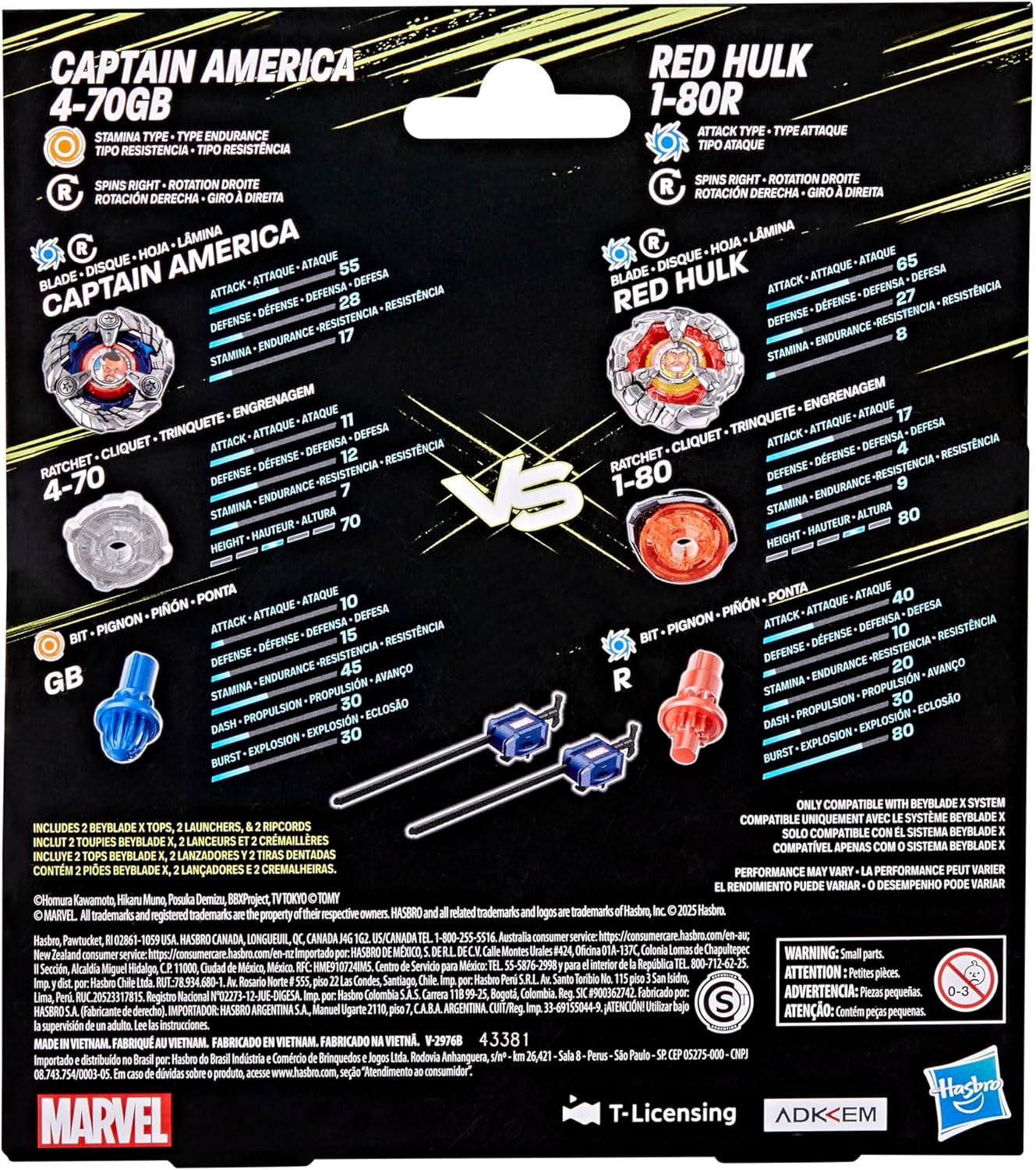 Beyblade X and Marvel Collab, Captain America 4-70GB vs Red Hulk 1-80R
