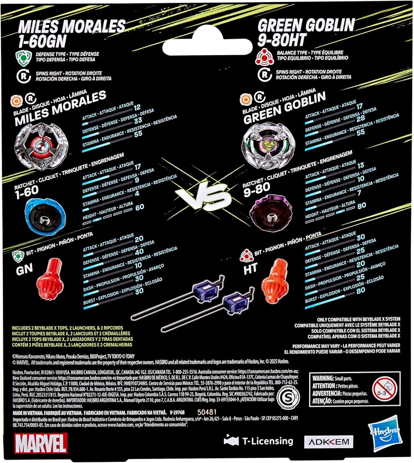 Beyblade X and Marvel Collab Miles Morales 1-60GN vs Green Goblin 9-80HT