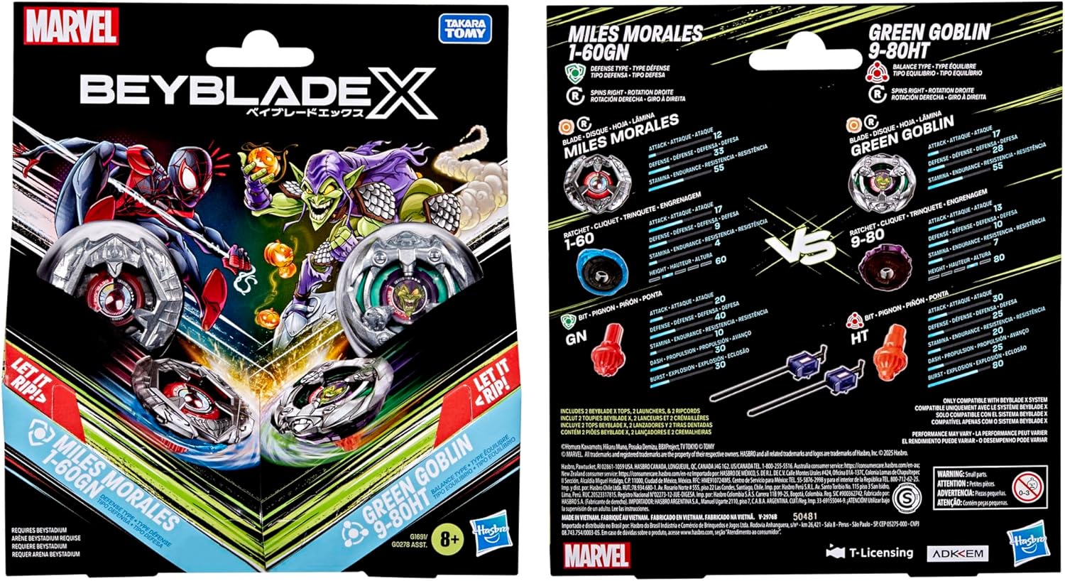 Beyblade X and Marvel Collab Miles Morales 1-60GN vs Green Goblin 9-80HT