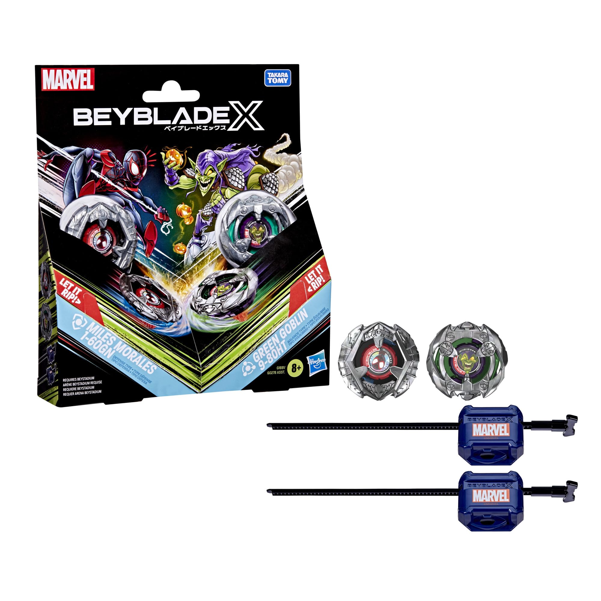 Beyblade X and Marvel Collab Miles Morales 1-60GN vs Green Goblin 9-80HT