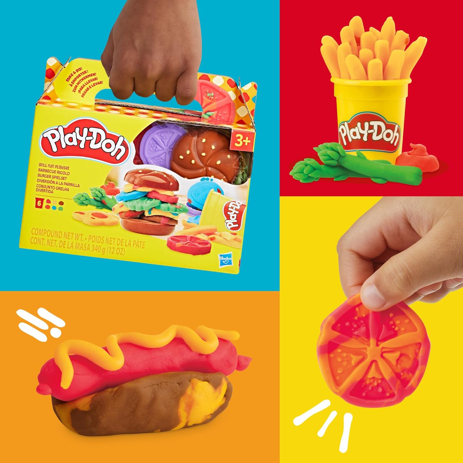 Play-Doh Grill Fun Playset, Modelling Compound BBQ Toy with Grill & Tools, Mix, Mould & Sizzle Pretend Burgers and More, Arts & Crafts Fun for Kids 3+, Non-Toxic, For Children