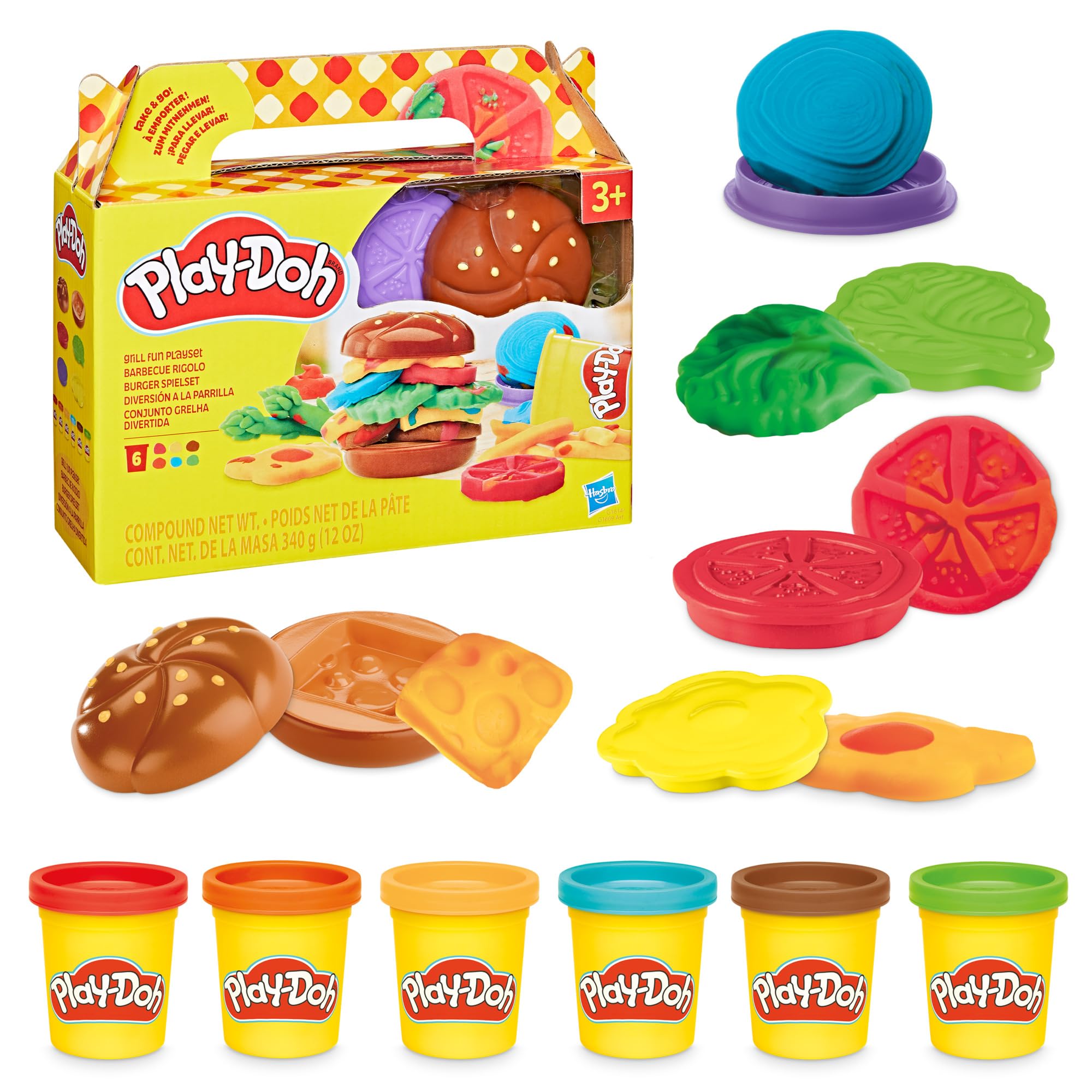 Play-Doh Grill Fun Playset, Modelling Compound BBQ Toy with Grill & Tools, Mix, Mould & Sizzle Pretend Burgers and More, Arts & Crafts Fun for Kids 3+, Non-Toxic, For Children