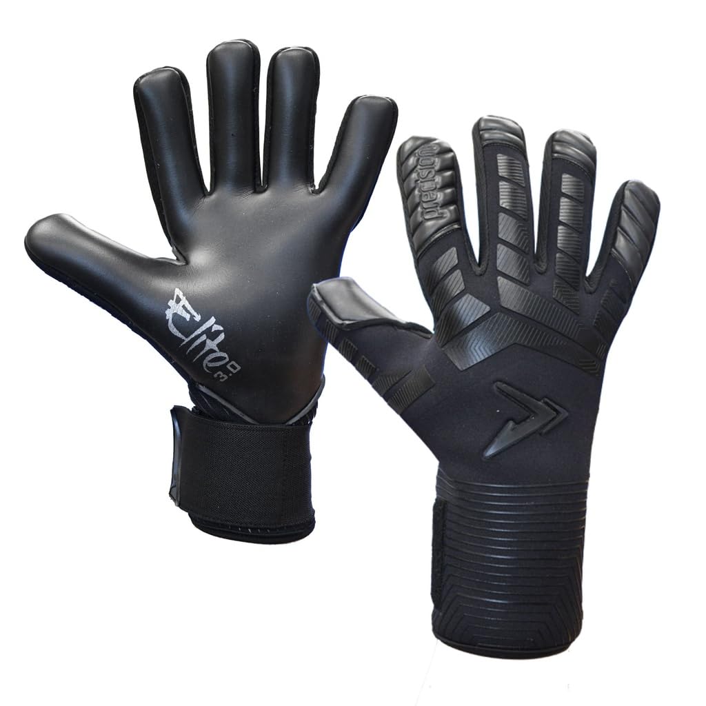 Precision Elite 3.0 Blackout Contact Goalkeeper Gloves, 4 mm Black Contact Latex Grip, Super Lite Negative Cut, Strapless or Strapped Fit