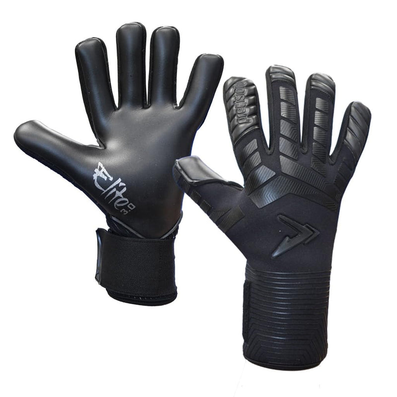 Precision Elite 3.0 Blackout Contact Goalkeeper Gloves, 4 mm Black Contact Latex Grip, Super Lite Negative Cut, Strapless or Strapped Fit