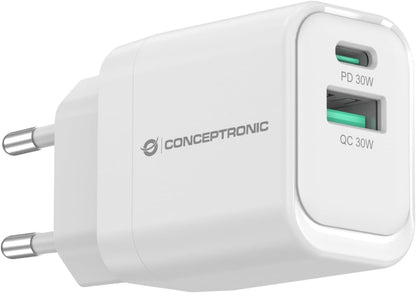 Conceptronic Caricatore 2Port 33W,1xUSB-C,1xUSB-A Bianco