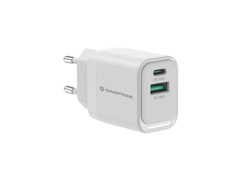 Conceptronic Caricatore 2Port 33W,1xUSB-C,1xUSB-A Bianco