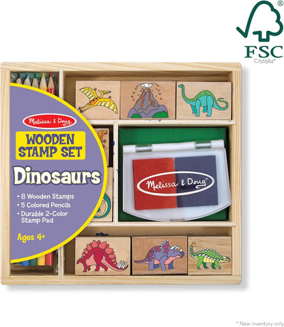 Melissa & Doug Dinosaur Stamp Set with Colouring Pencils for Children | Arts and Crafts for Kids Age 4+ | Wooden Stamps for Kids | Dinosaur Toys for Boys Gifts | Art Set Gift for 4 Year Old Boy