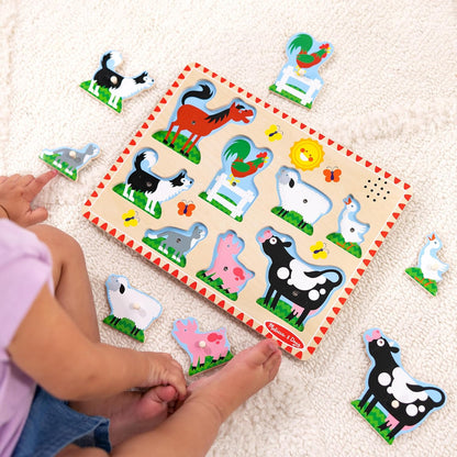 Melissa & Doug Farm Animals Sound Puzzle, Wooden Peg Jigsaw Puzzle, Educational Toy for Kids Age 2-4