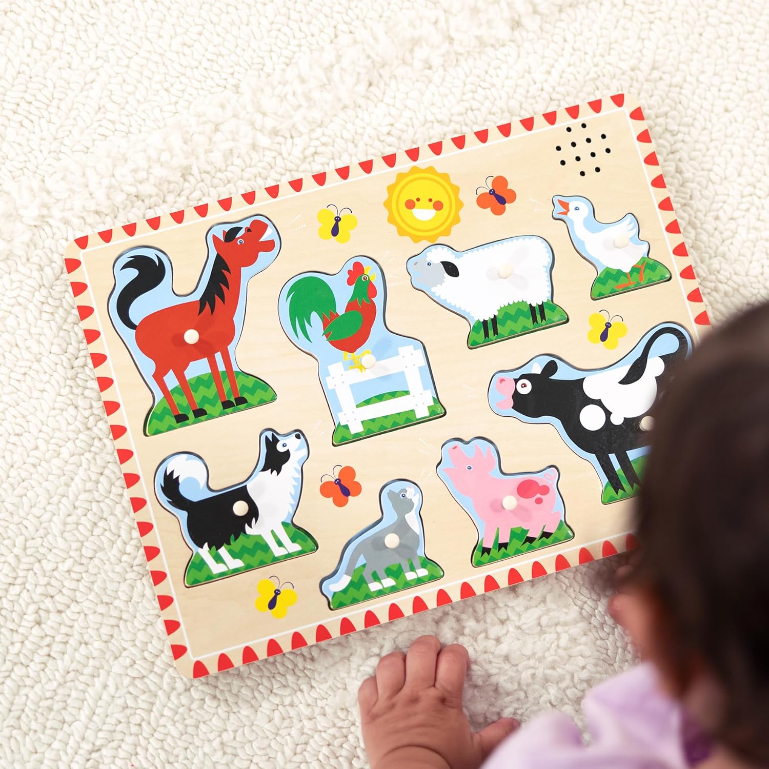 Melissa & Doug Farm Animals Sound Puzzle, Wooden Peg Jigsaw Puzzle, Educational Toy for Kids Age 2-4