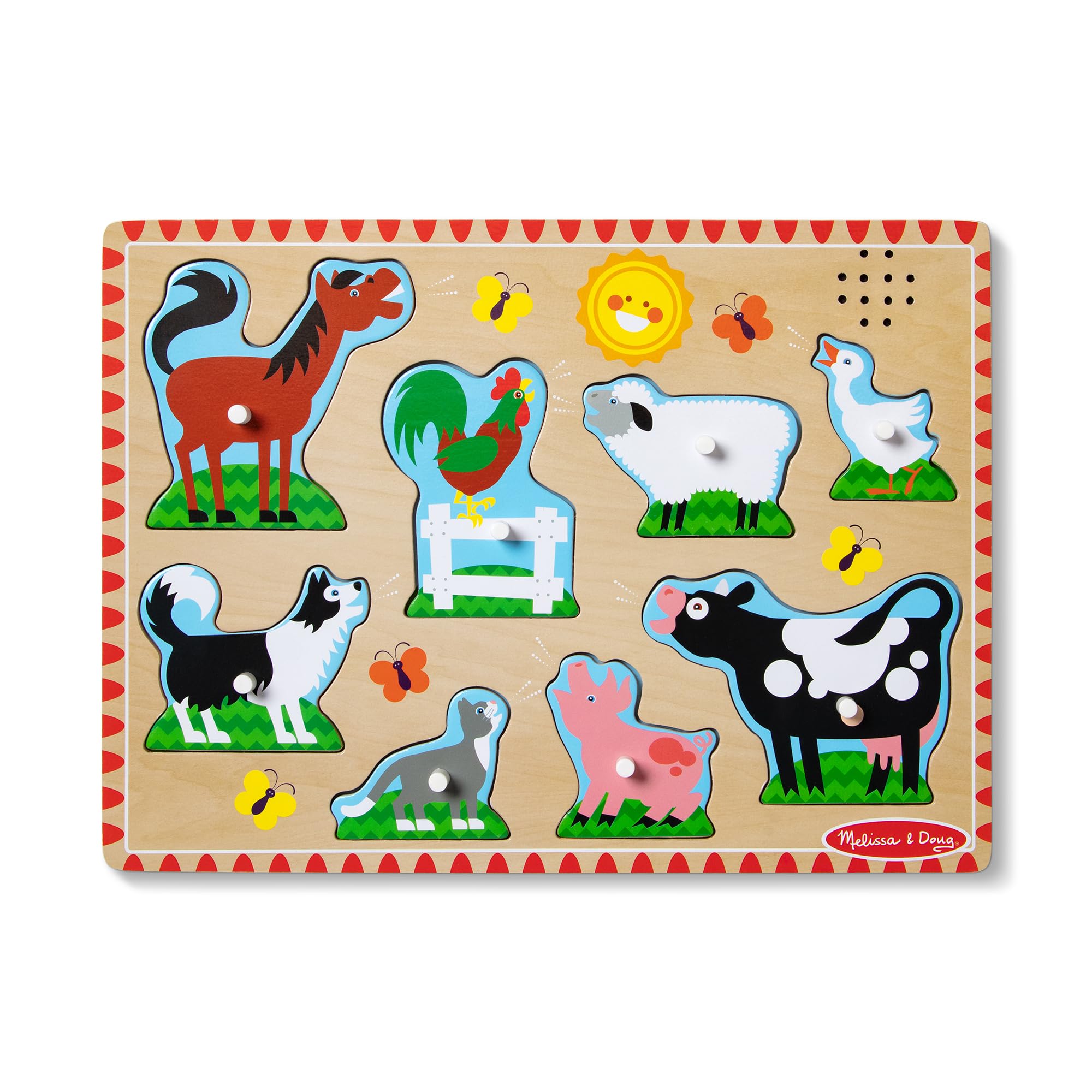 Melissa & Doug Farm Animals Sound Puzzle, Wooden Peg Jigsaw Puzzle, Educational Toy for Kids Age 2-4