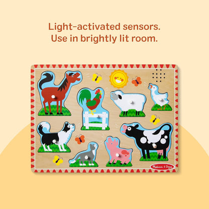 Melissa & Doug Farm Animals Sound Puzzle, Wooden Peg Jigsaw Puzzle, Educational Toy for Kids Age 2-4