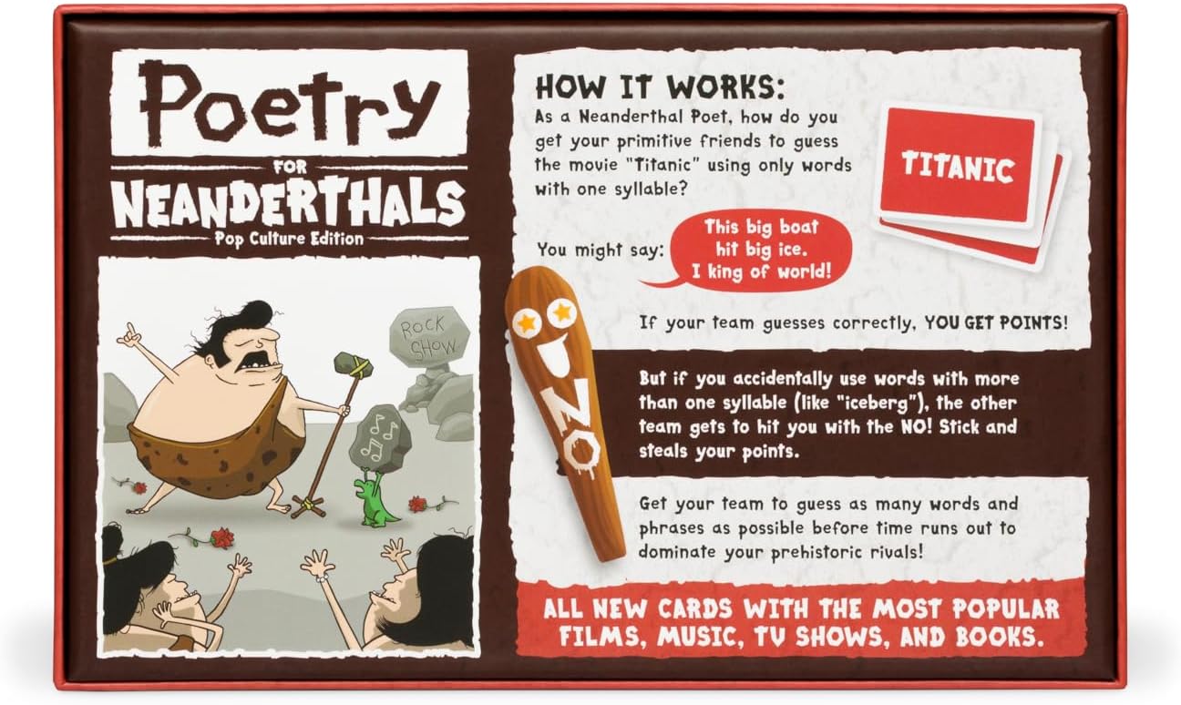 Exploding Kittens Poetry For Neanderthals: Pop Culture Edition 2+ Players - Ages 7+ - 15 Minutes to Play - Competitive Word Guessing Game - Ideal for Party Family Game Night, Kid and Adult
