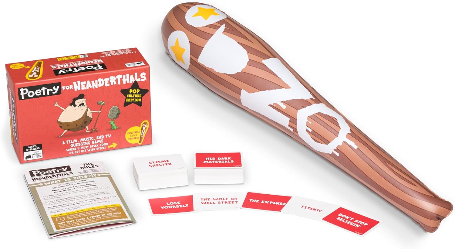 Exploding Kittens Poetry For Neanderthals: Pop Culture Edition 2+ Players - Ages 7+ - 15 Minutes to Play - Competitive Word Guessing Game - Ideal for Party Family Game Night, Kid and Adult