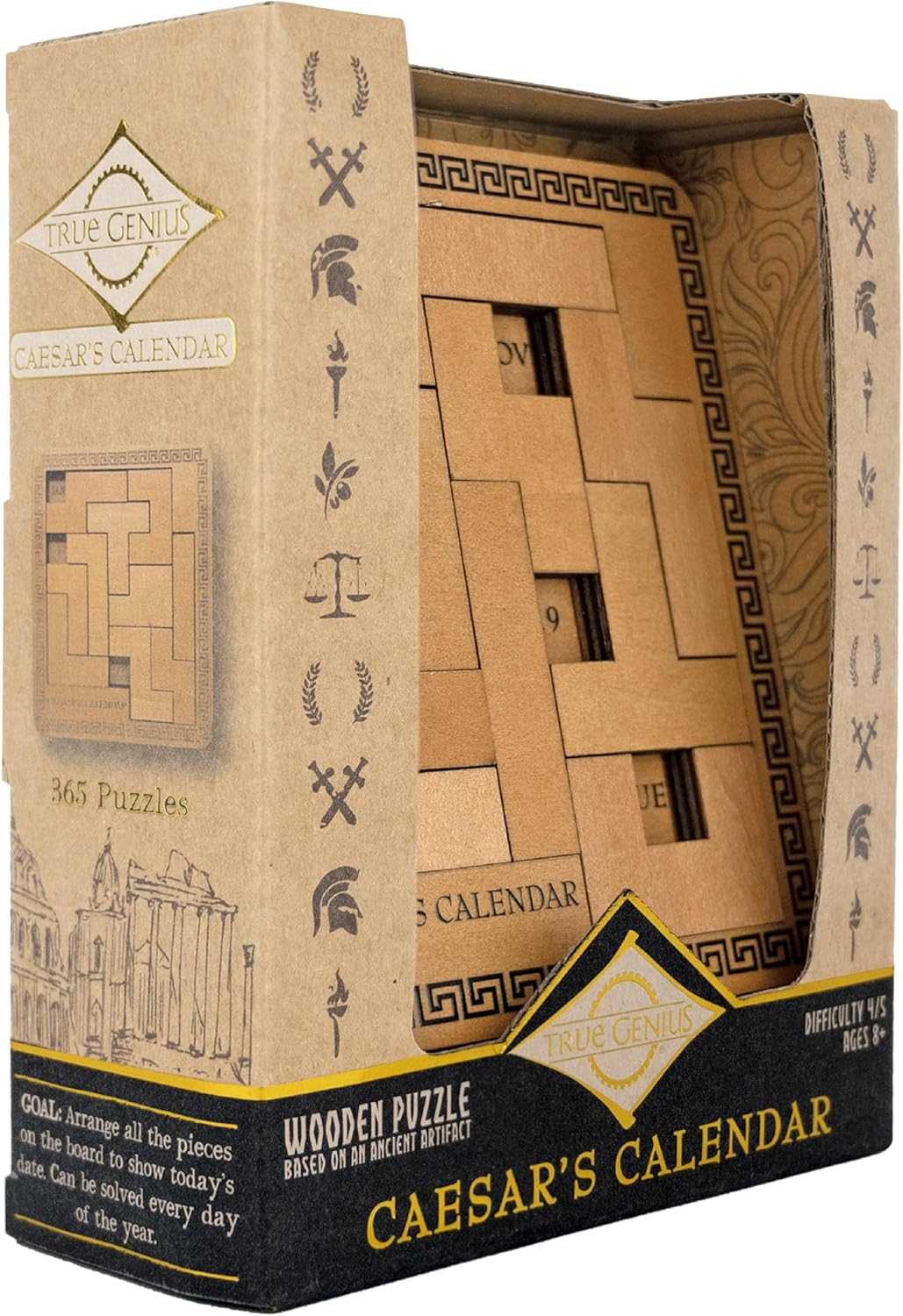 True Genius: Caesar's Calendar - One-A-Day Puzzle Calendar, Wooden Brain Teaser Puzzle