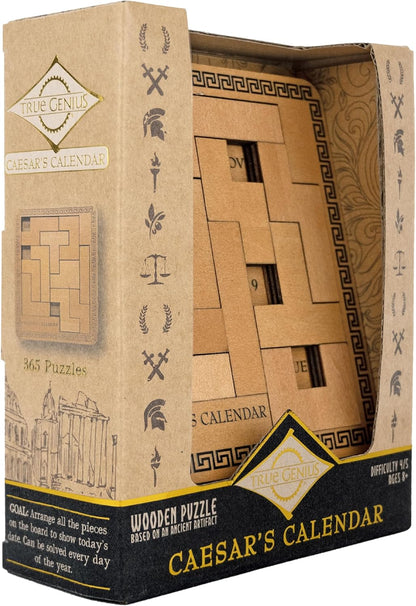 True Genius: Caesar's Calendar - One-A-Day Puzzle Calendar, Wooden Brain Teaser Puzzle