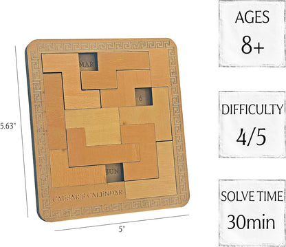 True Genius: Caesar's Calendar - One-A-Day Puzzle Calendar, Wooden Brain Teaser Puzzle