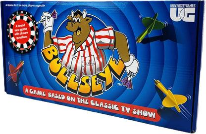 Bullseye Board Game, Classic TV Show Quiz with Magnetic Darts, Ages 14+, 2-8 Players, Blue