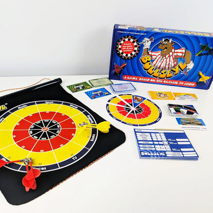 Bullseye Board Game, Classic TV Show Quiz with Magnetic Darts, Ages 14+, 2-8 Players, Blue