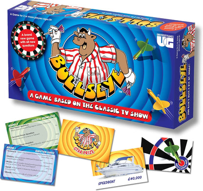 Bullseye Board Game, Classic TV Show Quiz with Magnetic Darts, Ages 14+, 2-8 Players, Blue