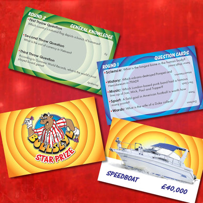 Bullseye Board Game, Classic TV Show Quiz with Magnetic Darts, Ages 14+, 2-8 Players, Blue