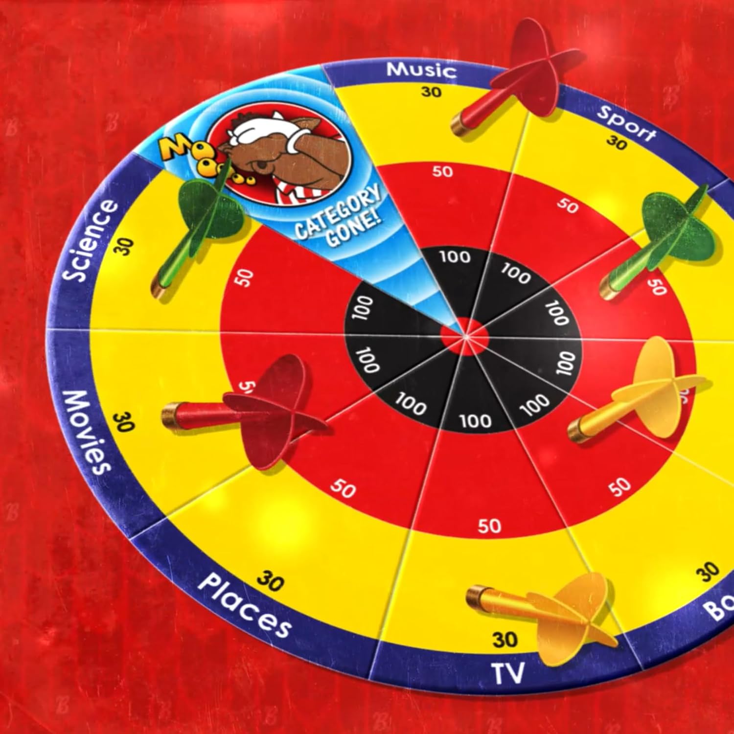 Bullseye Board Game, Classic TV Show Quiz with Magnetic Darts, Ages 14+, 2-8 Players, Blue