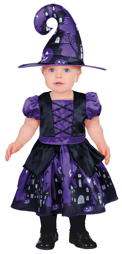 FIESTAS GUIRCA Lila Zauber Hexe Kostüm Kleinkind Mädchen – Kleinkind Kostüm inklusive Hexenhut – Halloween Kostüm Kleinkind