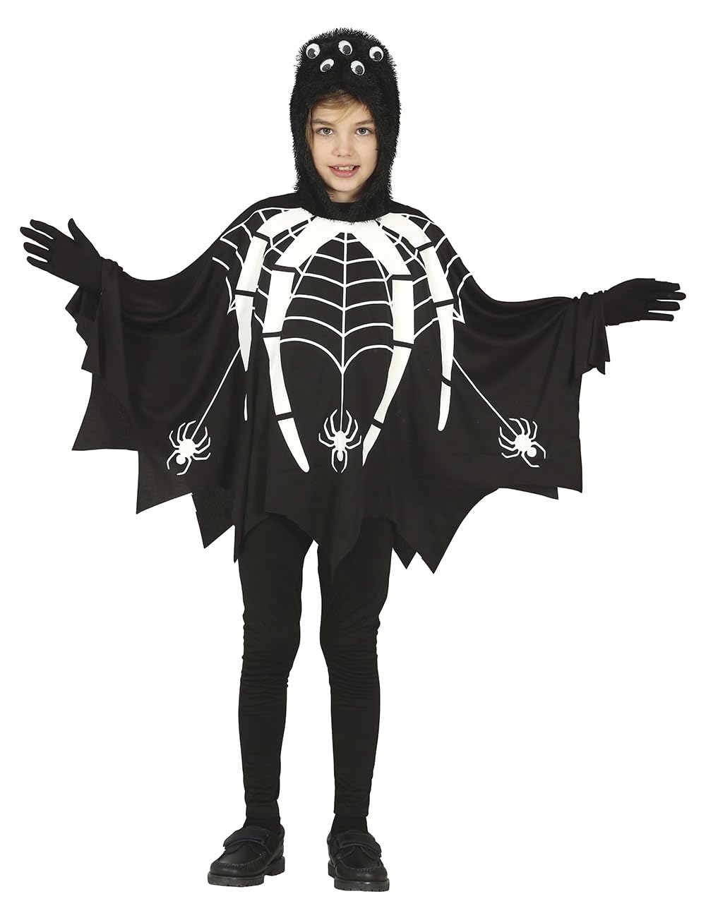 FIESTAS GUIRCA Spinnenkostuum Glow in the Dark - zwarte poncho met capuchon voor kinderen van 5-6 jaar