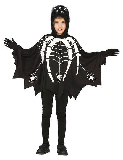 FIESTAS GUIRCA Spinnenkostuum Glow in the Dark - zwarte poncho met capuchon voor kinderen van 5-6 jaar