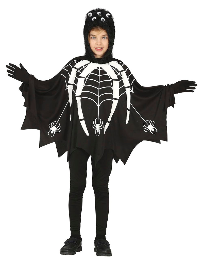 FIESTAS GUIRCA Spinnenkostuum Glow in the Dark - zwarte poncho met capuchon voor kinderen van 5-6 jaar