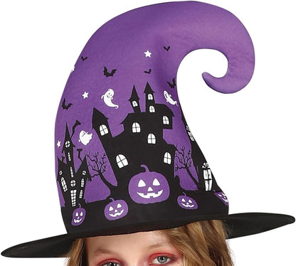 FIESTAS GUIRCA Lila Hexenkostüm - Kleid mit hübschem Halloween Druckmuster und Hexenhut für Mädchen
