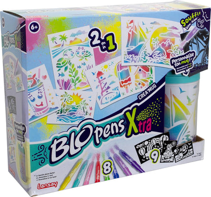 Lansay - BLOPENS X-TRA - Crea'Mok - Personaliseringsset Mok met Beker - Voor Kinderen Vanaf 6 Jaar - 8 Blopens Airbrushstiften + 9 Herbruikbare stencils + 11 Tekenvellen