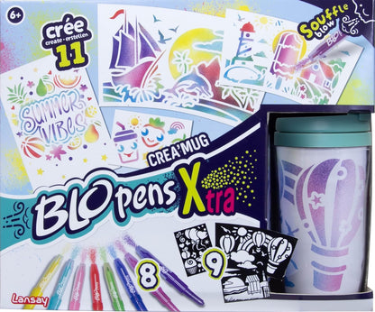 Lansay - BLOPENS X-TRA - Crea'Mok - Personaliseringsset Mok met Beker - Voor Kinderen Vanaf 6 Jaar - 8 Blopens Airbrushstiften + 9 Herbruikbare stencils + 11 Tekenvellen