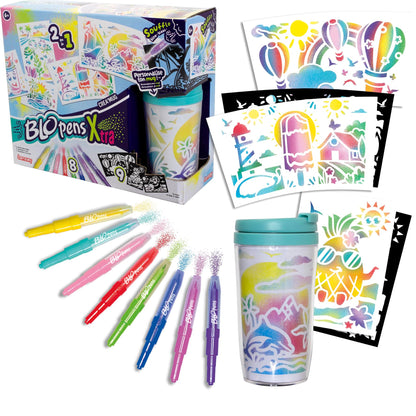 Lansay - BLOPENS X-TRA - Crea'Mok - Personaliseringsset Mok met Beker - Voor Kinderen Vanaf 6 Jaar - 8 Blopens Airbrushstiften + 9 Herbruikbare stencils + 11 Tekenvellen