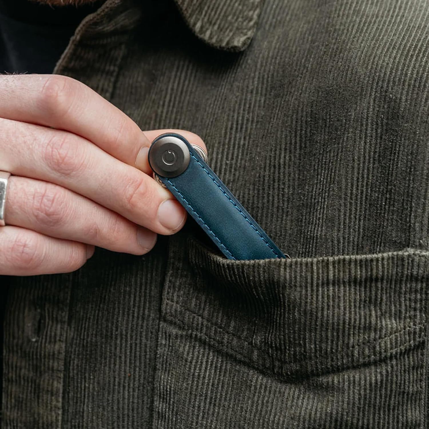 Orbitkey - Crazy Horse Leather Key Organiser - Marine Blue/Blue
