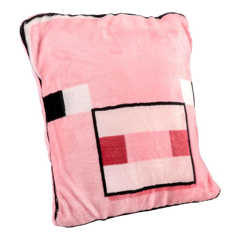 Minecraft Pig 2-in-1 Cushion Blanket - Officially Licensed Microsoft Travel Blanket, Foldable Soft Fluffy Throw, Compact Design for Living Room or Bedroom Decor, 120cm x 150cm, Paladone