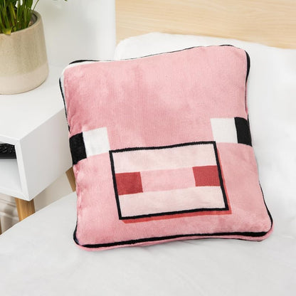 Minecraft Pig 2-in-1 Cushion Blanket - Officially Licensed Microsoft Travel Blanket, Foldable Soft Fluffy Throw, Compact Design for Living Room or Bedroom Decor, 120cm x 150cm, Paladone