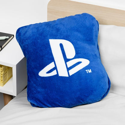 Paladone PlayStation 2-in-1 Cushion Blanket - Officially Licensed Sony Travel Blanket, Foldable Soft Fluffy Throw, Compact Design for Gaming Room or Bedroom Decor, Great for Travelling 120cm x 150cm